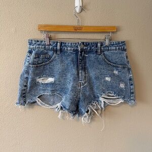 SHEIN Distressed Denim Shorts Raw Hem Light Wash